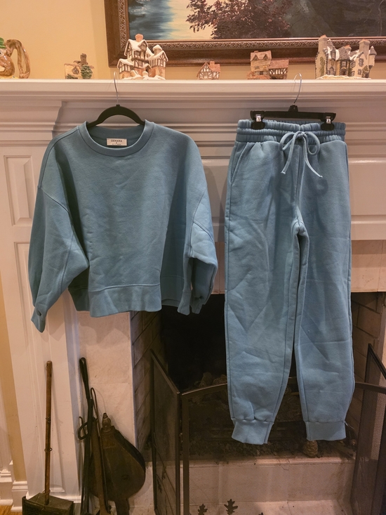 Zenana Outfitters Pants - Zenana Outfitters Teal/slate Blue Cozy Sweatshirt & Joggers Set